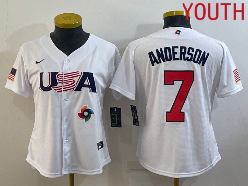 Youth 2023 World Cub USA 7 Anderson White MLB Jersey7